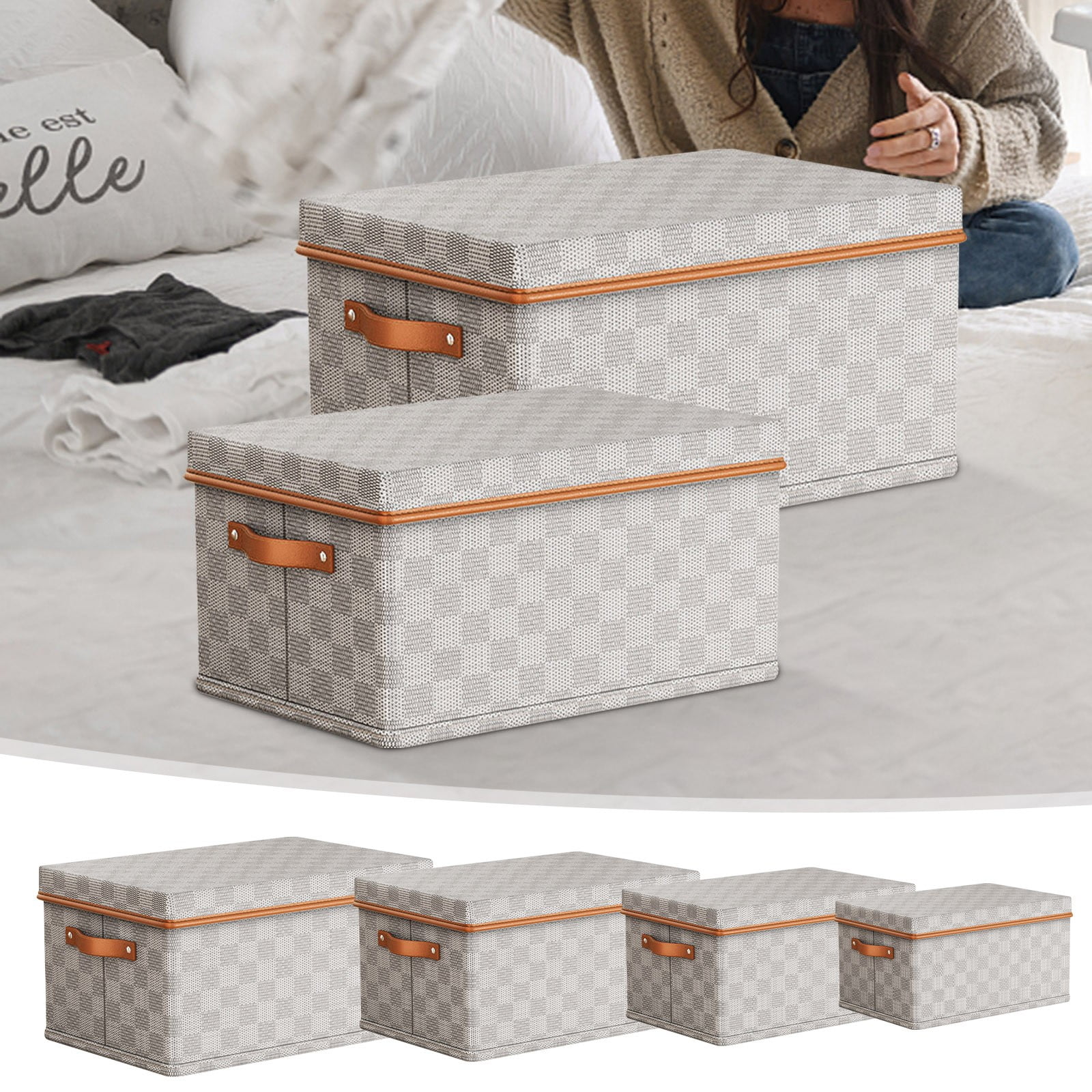 Storage Box 38L Extra Large Non-Woven Fabric Checkerboard Pattern Storage Box with Lid for Clothes Toys Home Organizing(1-Piece) Rkxzt