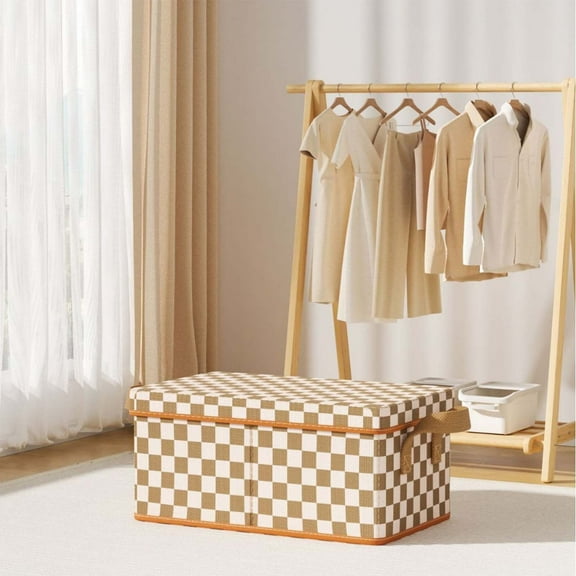 Storage Box under $5! CQCYD Brown White Storage Box with Cloth Cover, Steel Frame Fabric Storage Bin for Clothes, Foldable Storage Container for Home Organization, Oxford Cloth Toy Bedding Organizer