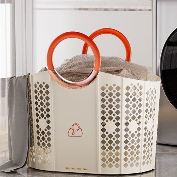 Storage Box Beige/Green/Orange Square Plastic Bin with Ring Handles Pink Graphic Design Ventilated Holes, Kitchen Bathroom Utility Storage