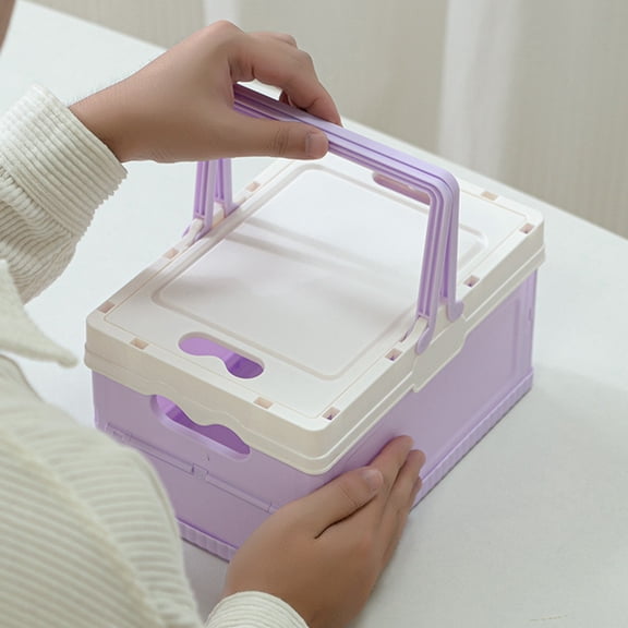 Storage Box, Czzoypi Portable Folding Plastic Storage Container, Collapsible Camping Car Trunk Organizer with Lid for Household Outdoor Picnic, Purple