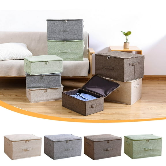 Storage Box Fabric Covered Storage Box, Foldable Zipper Storage Box with Cotton Linen Fabric, Breathable Washable Organizer, for Clothing Storage, Bedding Organization, Home, FAJHHA | Beige
