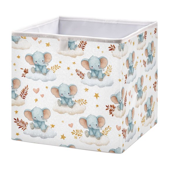 Storage Box Foldable Storable and Easy to Assemble 11.02x11.02x11.02 Inches Open Home Storage Bins Closet Storage Bins Blue Elephant Pattern Beautiful