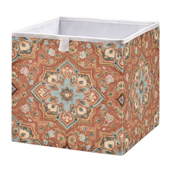 Storage Box Foldable Storable and Easy to Assemble 11.02x11.02x11.02 Inches Open Home Storage Bins Closet Storage Bins Terracotta Arabesque Peach Tones