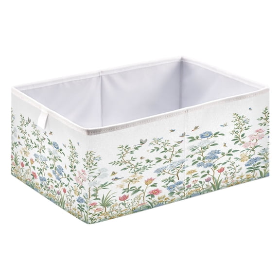 Storage Box Foldable Storable and Easy to Assemble 15.75x10.63x6.96 Inches Open Home Storage Bins Closet Storage Bins Beautiful Flowers and Hummingbirds