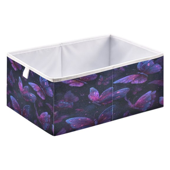 Storage Box Foldable Storable and Easy to Assemble 15.75x10.63x6.96 Inches Open Home Storage Bins Closet Storage Bins Magical Glowing Purple Butterfly