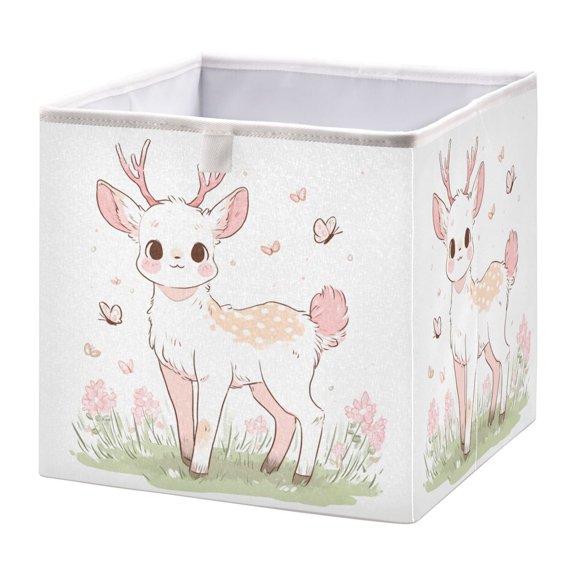 Storage Box Foldable Storable and Easy to Assemble 11.02x11.02x11.02 Inches Open Home Storage Bins Closet Storage Bins A Cute Deer