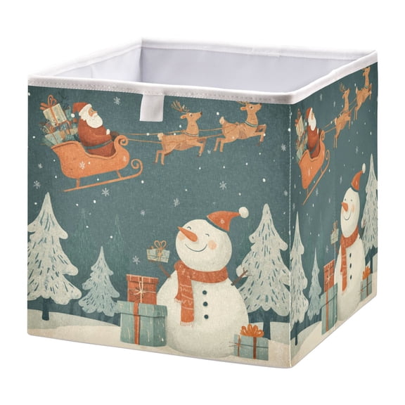 Storage Box Foldable Storable and Easy to Assemble 11.02x11.02x11.02 Inches Open Home Storage Bins Closet Storage Bins A Snowman