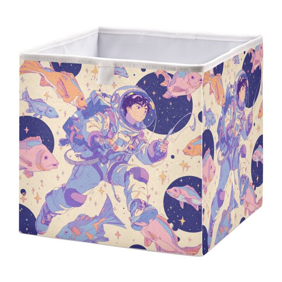 Storage Box Foldable Storable and Easy to Assemble 11.02x11.02x11.02 Inches Open Home Storage Bins Closet Storage Bins Astronauts Fishing