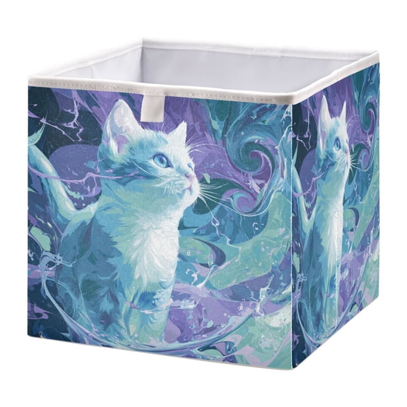 Storage Box Foldable Storable and Easy to Assemble 11.02x11.02x11.02 Inches Open Home Storage Bins Closet Storage Bins Blue Cat