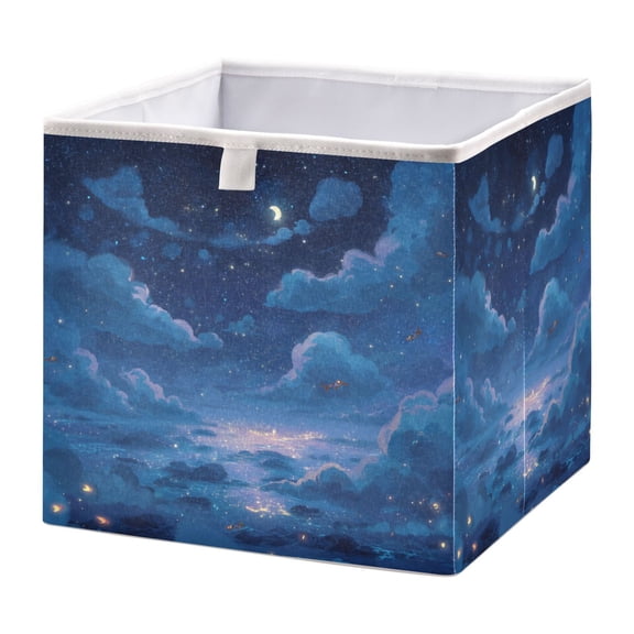 Storage Box Foldable Storable and Easy to Assemble 11.02x11.02x11.02 Inches Open Home Storage Bins Closet Storage Bins Blue Night Sky