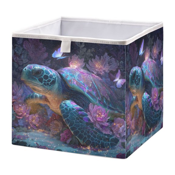 Storage Box Foldable Storable and Easy to Assemble 11.02x11.02x11.02 Inches Open Home Storage Bins Closet Storage Bins Colorful Sea Turtle
