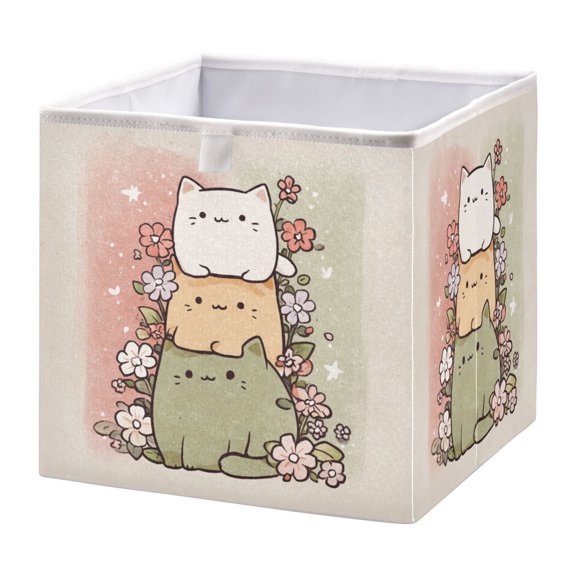 Storage Box Foldable Storable and Easy to Assemble 11.02x11.02x11.02 Inches Open Home Storage Bins Closet Storage Bins Cute Cats