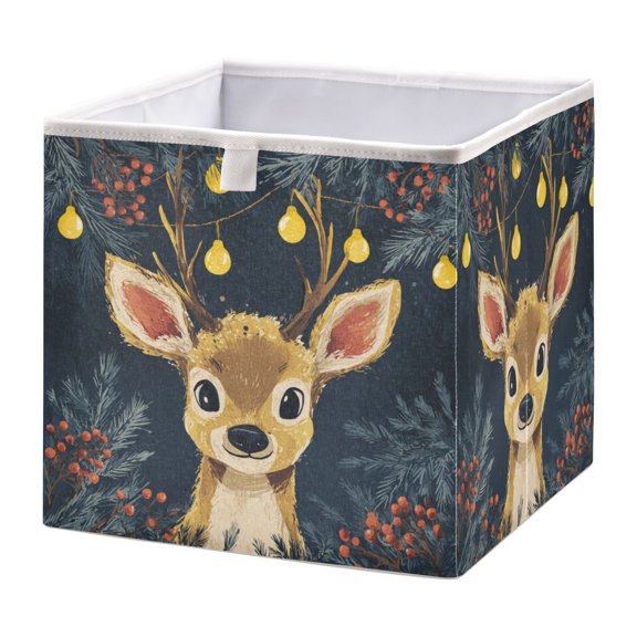 Storage Box Foldable Storable and Easy to Assemble 11.02x11.02x11.02 Inches Open Home Storage Bins Closet Storage Bins Cute Christmas Deer Cartoon