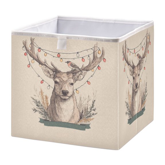 Storage Box Foldable Storable and Easy to Assemble 11.02x11.02x11.02 Inches Open Home Storage Bins Closet Storage Bins Cute Deer