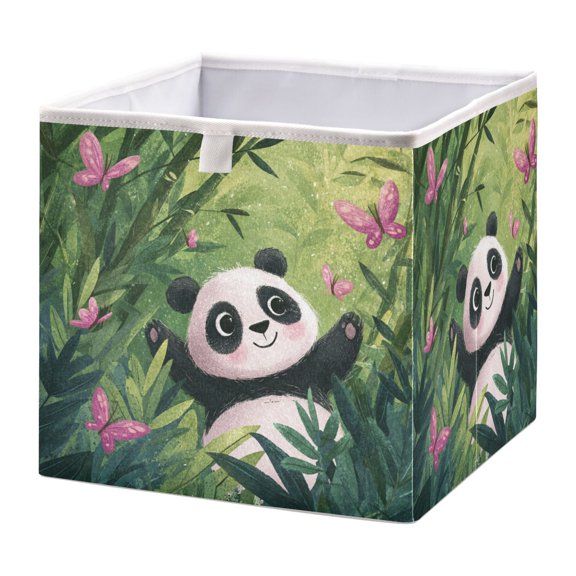 Storage Box Foldable Storable and Easy to Assemble 11.02x11.02x11.02 Inches Open Home Storage Bins Closet Storage Bins Cute Panda Playing