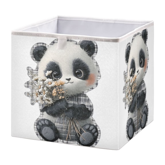 Storage Box Foldable Storable and Easy to Assemble 11.02x11.02x11.02 Inches Open Home Storage Bins Closet Storage Bins Cute Panda