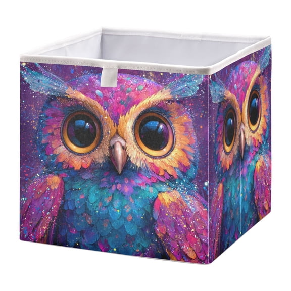 Storage Box Foldable Storable and Easy to Assemble 11.02x11.02x11.02 Inches Open Home Storage Bins Closet Storage Bins Cute Purple Owl Pattern