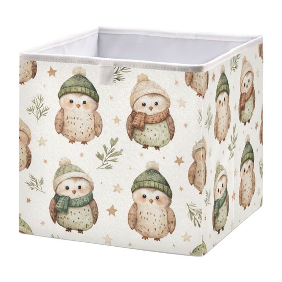 Storage Box Foldable Storable and Easy to Assemble 11.02x11.02x11.02 Inches Open Home Storage Bins Closet Storage Bins Cute Watercolor Owl Pattern