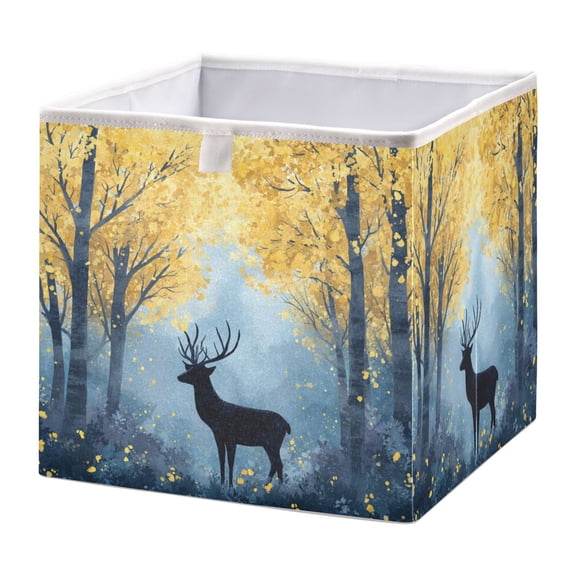 Storage Box Foldable Storable and Easy to Assemble 11.02x11.02x11.02 Inches Open Home Storage Bins Closet Storage Bins Deer in The Forest
