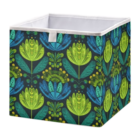 Storage Box Foldable Storable and Easy to Assemble 11.02x11.02x11.02 Inches Open Home Storage Bins Closet Storage Bins Emerald Tulip Bold Pattern