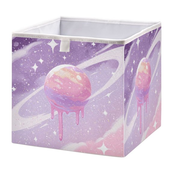 Storage Box Foldable Storable and Easy to Assemble 11.02x11.02x11.02 Inches Open Home Storage Bins Closet Storage Bins Fantasy Cartoon Style Planet
