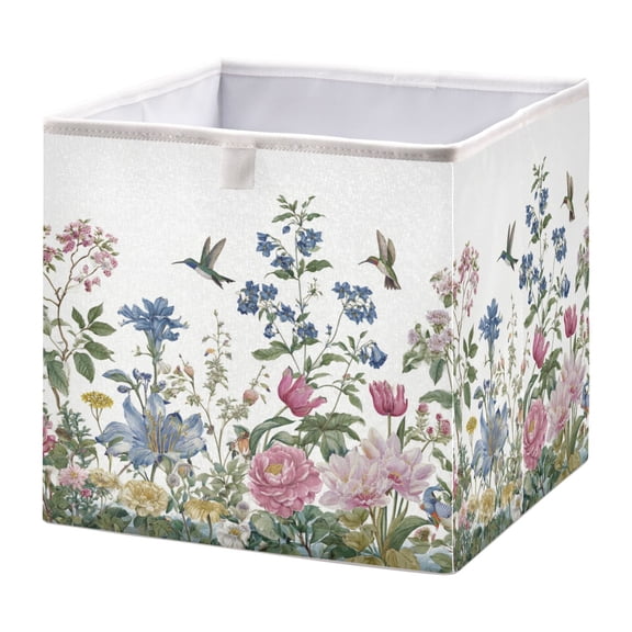 Storage Box Foldable Storable and Easy to Assemble 11.02x11.02x11.02 Inches Open Home Storage Bins Closet Storage Bins Flowers and Hummingbirds