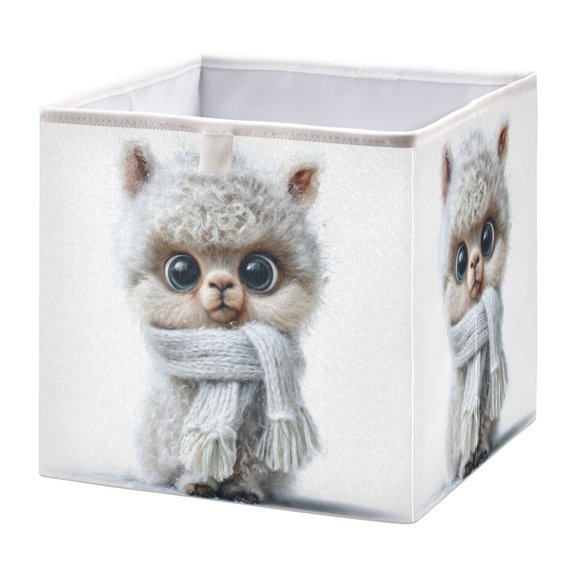 Storage Box Foldable Storable and Easy to Assemble 11.02x11.02x11.02 Inches Open Home Storage Bins Closet Storage Bins Fuzzy Llama Image