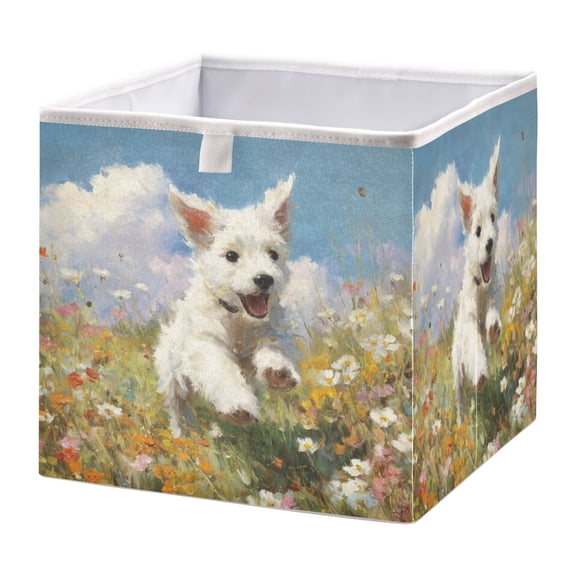 Storage Box Foldable Storable and Easy to Assemble 11.02x11.02x11.02 Inches Open Home Storage Bins Closet Storage Bins Garden Puppy