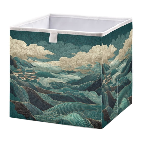 Storage Box Foldable Storable and Easy to Assemble 11.02x11.02x11.02 Inches Open Home Storage Bins Closet Storage Bins Green Mountains