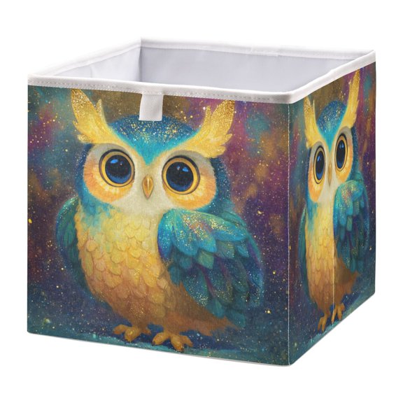 Storage Box Foldable Storable and Easy to Assemble 11.02x11.02x11.02 Inches Open Home Storage Bins Closet Storage Bins Green Owl Pattern
