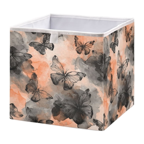 Storage Box Foldable Storable and Easy to Assemble 11.02x11.02x11.02 Inches Open Home Storage Bins Closet Storage Bins Grey Butterfly