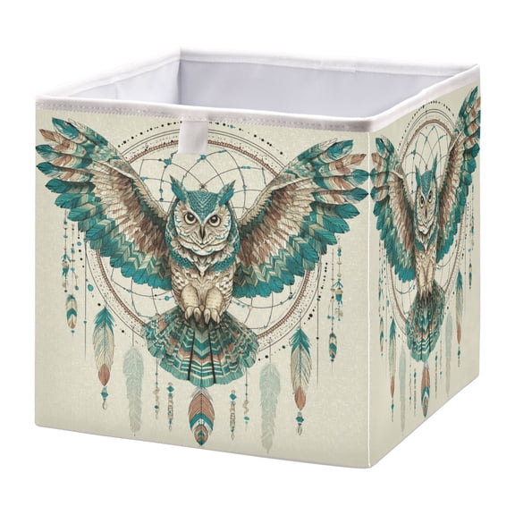 Storage Box Foldable Storable and Easy to Assemble 11.02x11.02x11.02 Inches Open Home Storage Bins Closet Storage Bins Owl Wings Perched