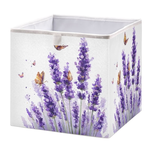 Storage Box Foldable Storable and Easy to Assemble 11.02x11.02x11.02 Inches Open Home Storage Bins Closet Storage Bins Purple Lavender Butterfly
