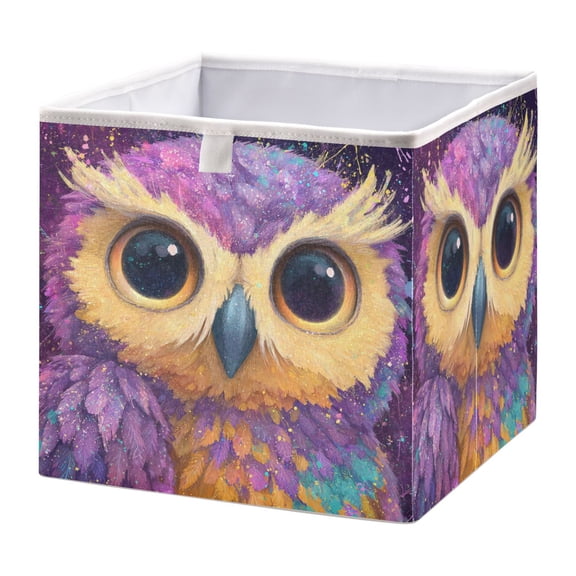Storage Box Foldable Storable and Easy to Assemble 11.02x11.02x11.02 Inches Open Home Storage Bins Closet Storage Bins Purple Owl