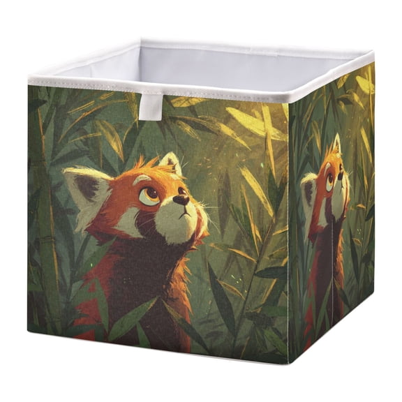 Storage Box Foldable Storable and Easy to Assemble 11.02x11.02x11.02 Inches Open Home Storage Bins Closet Storage Bins Red Panda in Bamboo