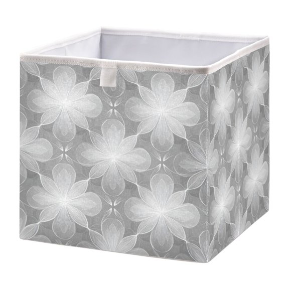 Storage Box Foldable Storable and Easy to Assemble 11.02x11.02x11.02 Inches Open Home Storage Bins Closet Storage Bins Silver Flower Seamless