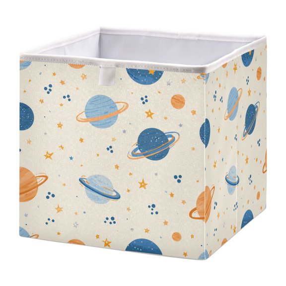 Storage Box Foldable Storable and Easy to Assemble 11.02x11.02x11.02 Inches Open Home Storage Bins Closet Storage Bins Space Planet Pattern