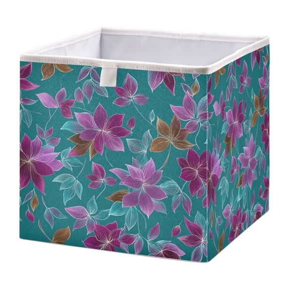 Storage Box Foldable Storable and Easy to Assemble 11.02x11.02x11.02 Inches Open Home Storage Bins Closet Storage Bins Teal Floral Pattern