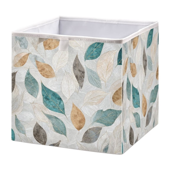 Storage Box Foldable Storable and Easy to Assemble 11.02x11.02x11.02 Inches Open Home Storage Bins Closet Storage Bins Teal Leaf Pattern