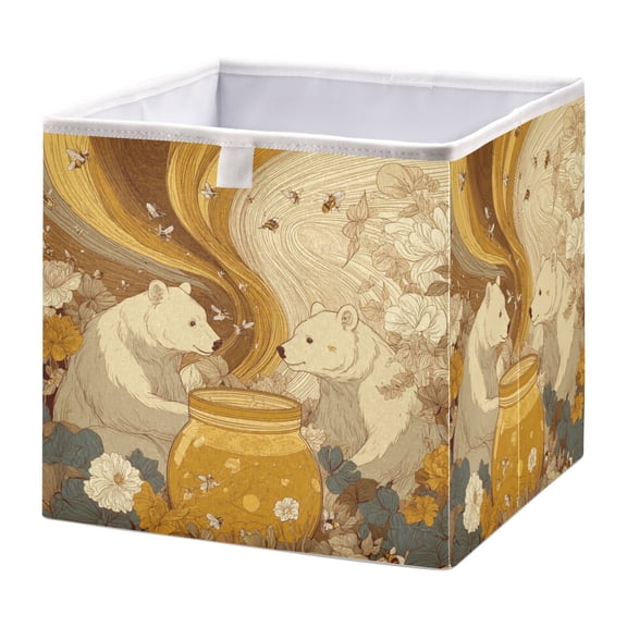 Storage Box Foldable Storable and Easy to Assemble 11.02x11.02x11.02 Inches Open Home Storage Bins Closet Storage Bins Two Bears
