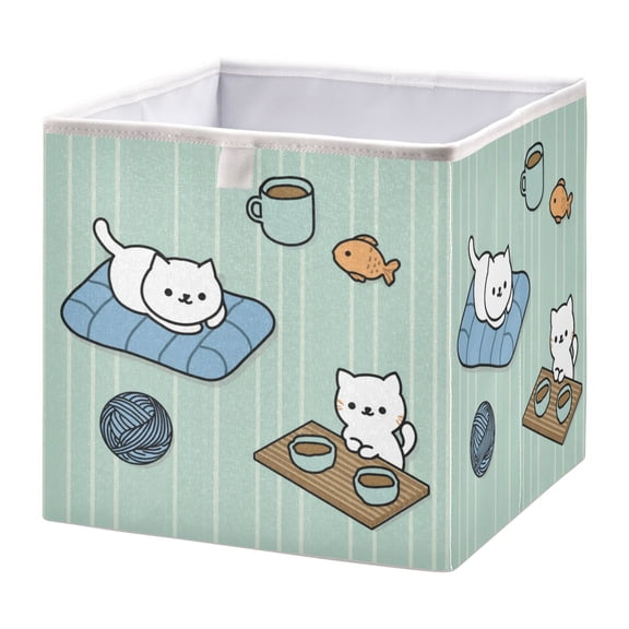 Storage Box Foldable Storable and Easy to Assemble 11.02x11.02x11.02 Inches Open Home Storage Bins Closet Storage Bins White Cats