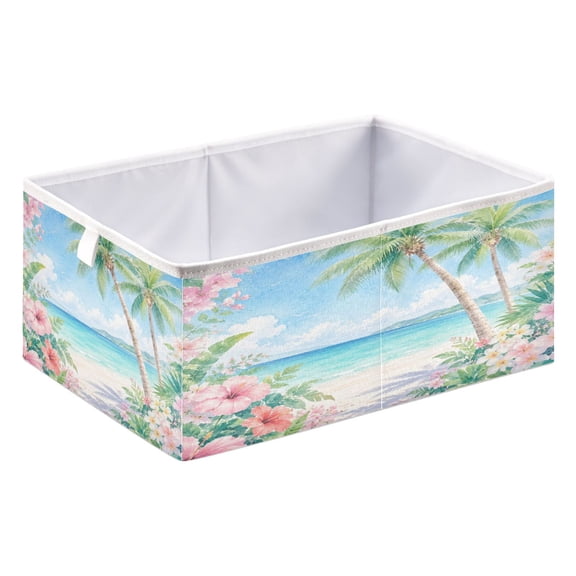 Storage Box Foldable Storable and Easy to Assemble 15.75x10.63x6.96 Inches Open Home Storage Bins Closet Storage Bins Beach Palm Summer