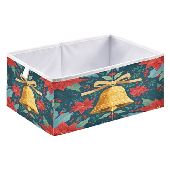 Storage Box Foldable Storable and Easy to Assemble 15.75x10.63x6.96 Inches Open Home Storage Bins Closet Storage Bins Beautiful Christmas Bell