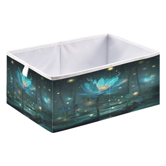 Storage Box Foldable Storable and Easy to Assemble 15.75x10.63x6.96 Inches Open Home Storage Bins Closet Storage Bins Blue Lotus Fireflies