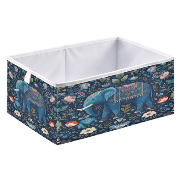 Storage Box Foldable Storable and Easy to Assemble 15.75x10.63x6.96 Inches Open Home Storage Bins Closet Storage Bins Cartoon Blue Elephant