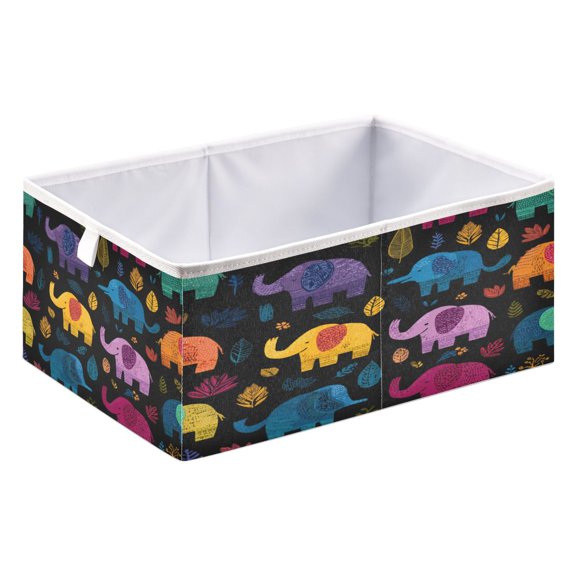 Storage Box Foldable Storable and Easy to Assemble 15.75x10.63x6.96 Inches Open Home Storage Bins Closet Storage Bins Cartoon Colorful Elephant