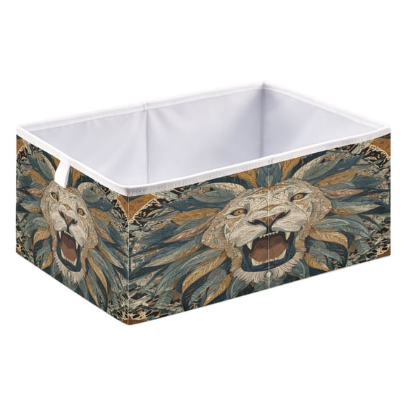 Storage Box Foldable Storable and Easy to Assemble 15.75x10.63x6.96 Inches Open Home Storage Bins Closet Storage Bins Cartoon Fierce Lion