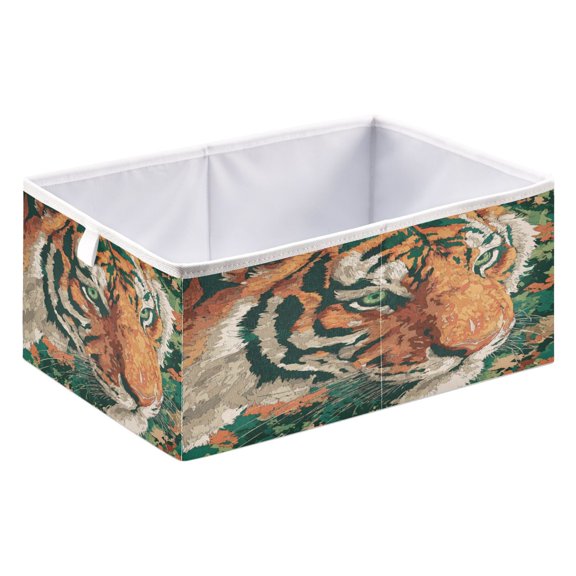 Storage Box Foldable Storable and Easy to Assemble 15.75x10.63x6.96 Inches Open Home Storage Bins Closet Storage Bins Cartoon Orange Tiger