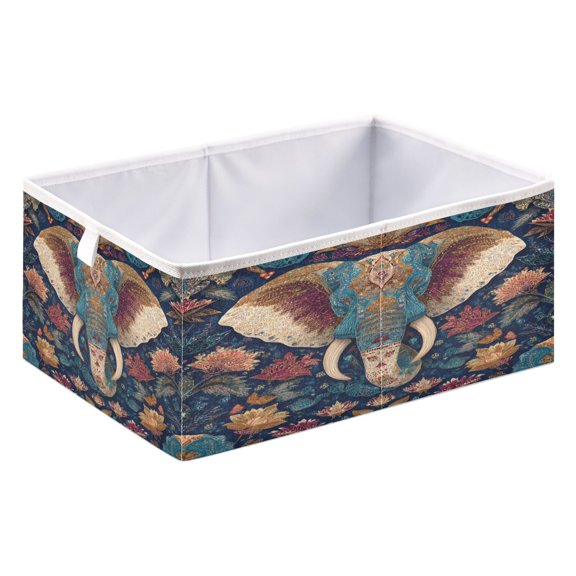 Storage Box Foldable Storable and Easy to Assemble 15.75x10.63x6.96 Inches Open Home Storage Bins Closet Storage Bins Cartoon Watercolor Elephant