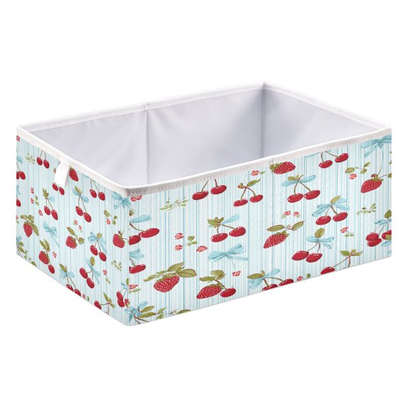 Storage Box Foldable Storable and Easy to Assemble 15.75x10.63x6.96 Inches Open Home Storage Bins Closet Storage Bins Cherry Strawberry Pattern